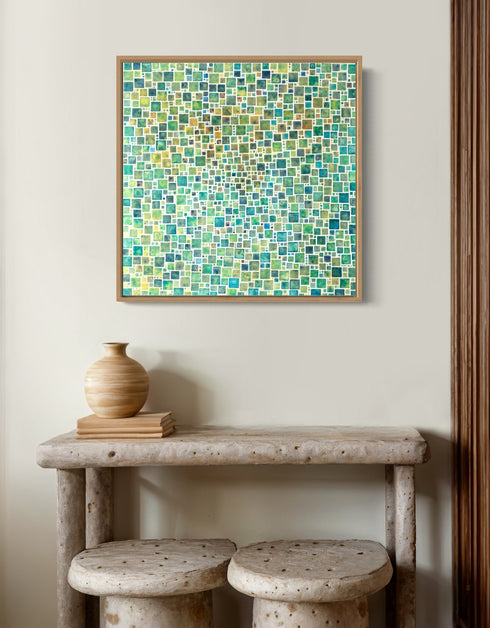Green Squares | Framed Giclee Print on Canvas